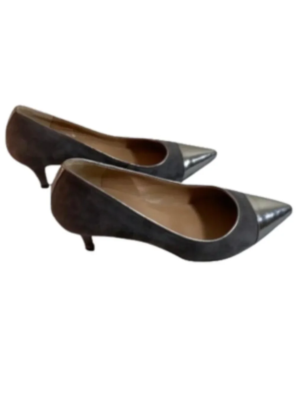 Talbots Metallic Pointed Toe Cap Gray Suede 2